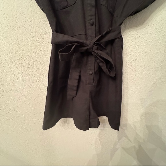 Women's Black Linen Blend Collared Romper - Picture 8 of 11